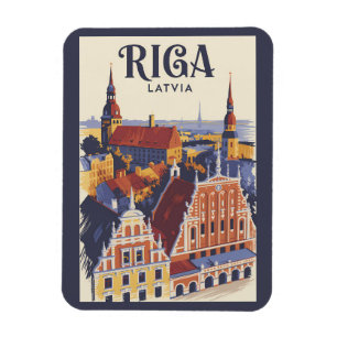Riga Letland Illustratie Reis Kunst Vintage Magneet