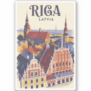 Riga Letland Illustratie Reis Kunst Vintage Sticker