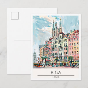 Riga Letland Vintage Kunst Illustratie Reizen Briefkaart