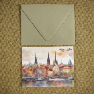 Riga, Letland Waterverf Stad Uitzicht Briefkaart