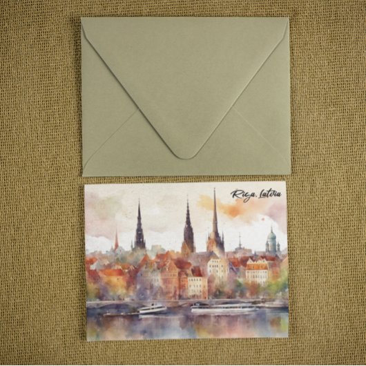Riga, Letland Waterverf Stad Uitzicht Briefkaart