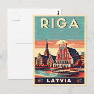 Riga Stad, Letland Baltische cultuur vintage gesch Briefkaart