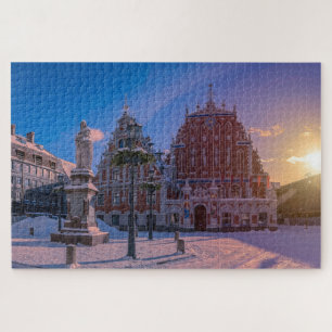 Riga Town Hall Square in de winter Jigzaag Puzzle Legpuzzel