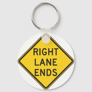 Right Lane Ends Road Sign Sleutelhanger