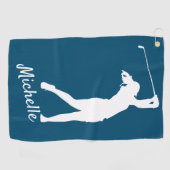 Righthanded "golfer Michelle" blue Golf Golf Towel Golfhanddoek (Horizontaal)
