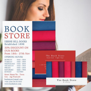 Rij boeken, boekenwinkel visitekaartje