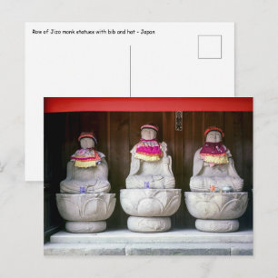 Rij Jizo-monniksbeeldjes met slab en hoed - Japan Briefkaart
