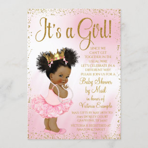 Rij langs baby shower roze goud Afro prinses tutu Kaart