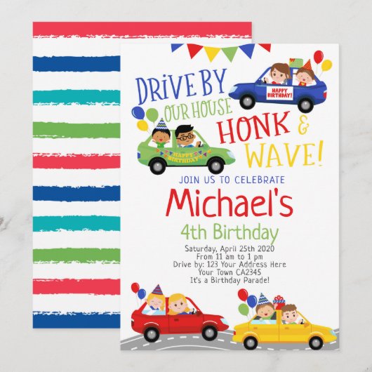 Rij langs, verjaardagsparade kaart (Voorkant / Achterkant)