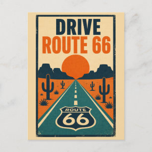 Rij Route 66 Vintage Amerikaanse Woestijnsnelweg Briefkaart