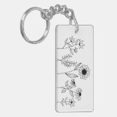 Rij van Bloemen Stems Boho Line Art Sleutelhanger (Voorkant Links)