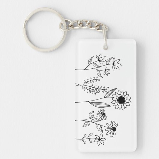 Rij van Bloemen Stems Boho Line Art Sleutelhanger (Voorkant)
