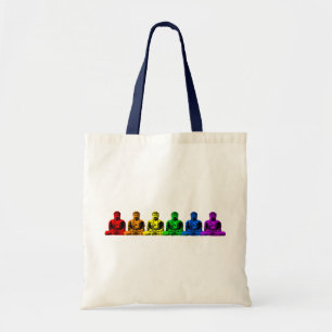 Rij van de regenboogboeddha tote bag