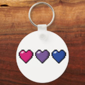 Rij van drie bisexual Pride Flag Pixel Hearts Sleutelhanger (Voorkant)