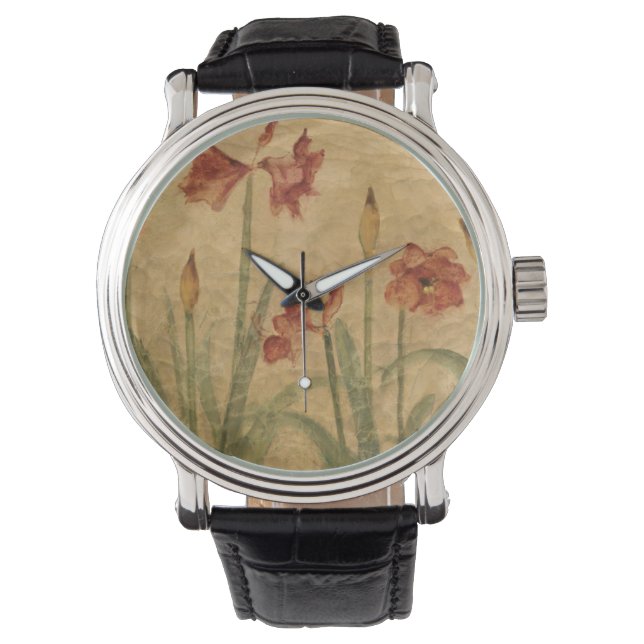 Rij van Red Amaryllis Horloge (Voorkant)