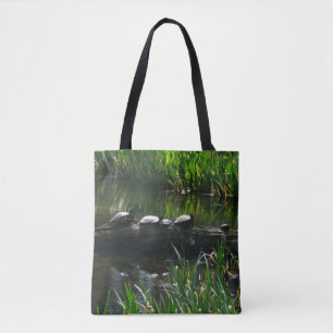 Rij van schildpadden groene natuur foto draagtas