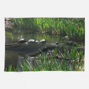 Rij van schildpadden groene natuur foto theedoek