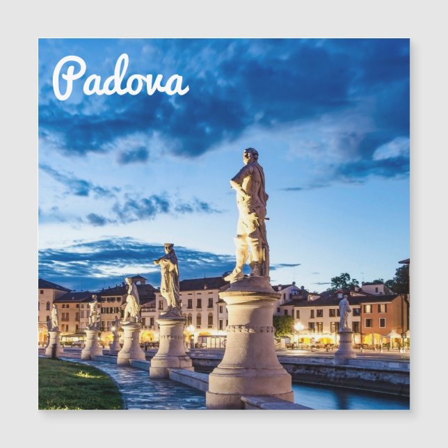 Rij van verlichte beelden in Padova (Voorkant)