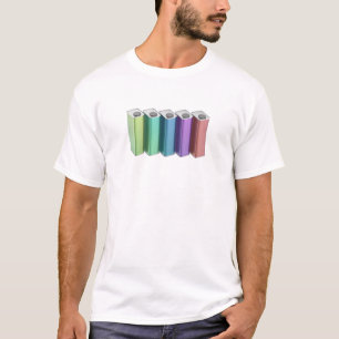 Rij van vijf kleurrijke vierkante blikken voor mot t-shirt