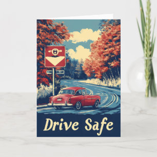 Rij veilige retro auto feestdagen kaart