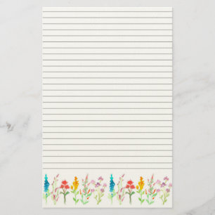 Rij wilde bloemen aquarel gelinieerd briefpapier s