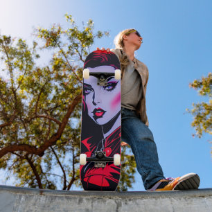 Rijden de Artistic Vibe: Leuke Pop Art Girl Skateboard