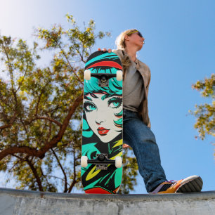 Rijden de Artistic Vibe: Leuke Pop Art Girl Skateboard