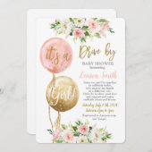 Rijden door ballonnen baby shower meisje kaart (Voorkant / Achterkant)