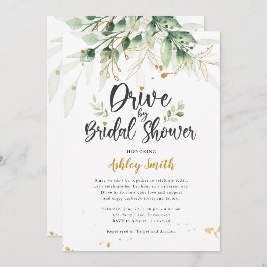 Rijden door bruidsdouche Uitnodiging Greenery Show (Voorkant / Achterkant)