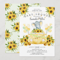 Rijden door Elephant Neutral Baby shower Invitatio