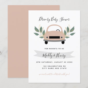 Rijden door meisje baby shower roze groen kaart