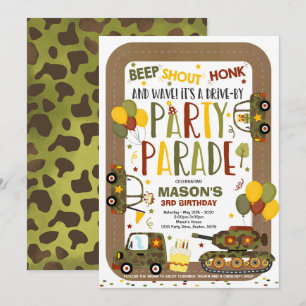 Rijden door verjaardagsparade uitnodiging leger ta