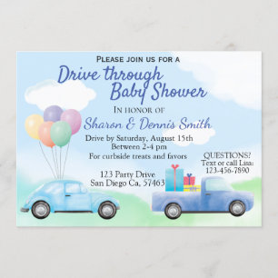 Rijden door Waterverf Auto Baby shower voor Jongen Kaart
