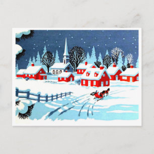 Rijden in een koets naar een dorp in de winter, vi briefkaart