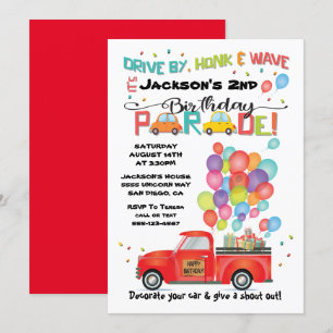 Rijden met de Truck BIrthday Party Parade Kaart
