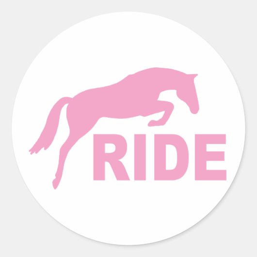 RIJDEN met springpaard (roze) Ronde Sticker (Voorkant)