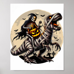 Rijden Mummy Dinosaur T Rex Pumpkin Funny Hallowee Poster