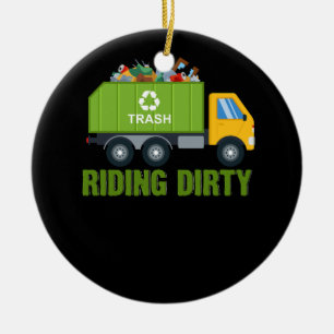 Rijden Vuil Vuilnis Dag Trash Truck Recycling Man Keramisch Ornament