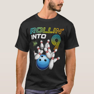Rijdend Naar 9 Retro Bowling Verjaardagsfeestje 9e T-shirt