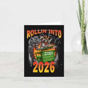 Rijdend naar Nieuwjaar 2026 Nieuwjaar 2026 Wasbeer Kaart