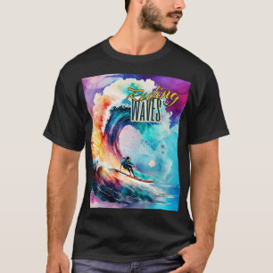 Rijdende golven, Surfer in kleurrijke oceaan, Spor T-shirt