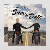 rijdende motorfietsen en veldbruiloft save the date (Voorkant / Achterkant)