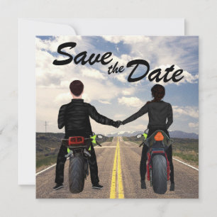 rijdende motorfietsen en veldbruiloft save the date