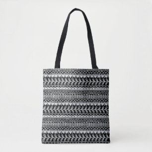 Rijen met zwarte en witte krabbelpatronen tote bag