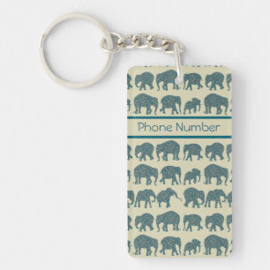 Rijen van Paisley Olifanten op Beige Acryl Keychai Sleutelhanger