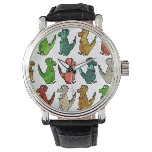 Rijen van T-Rex lederen riem zwart horloge