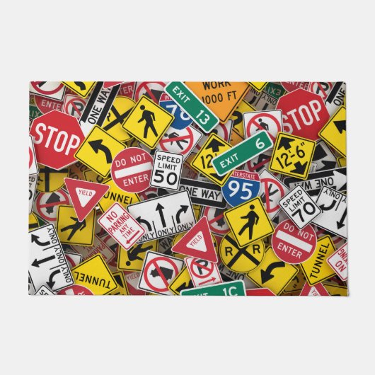 Rijinstructeur Fun Road Sign Collage Deurmat (Voorkant)