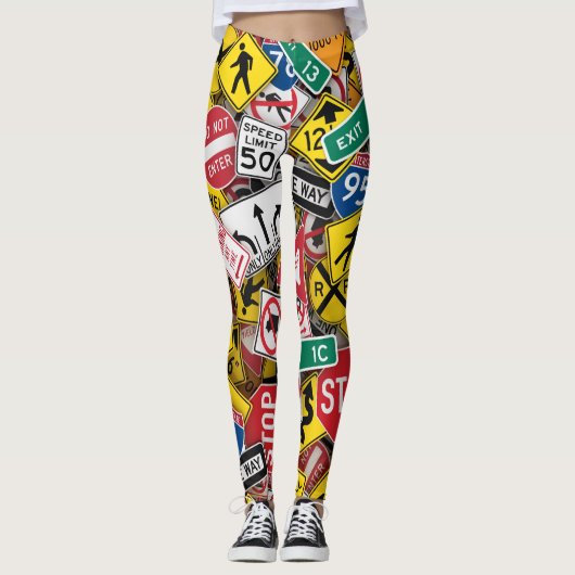 Rijinstructeur Fun Road Sign Collage Leggings (Voorkant)