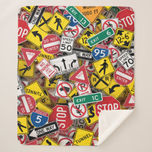 Rijinstructeur Fun Road Sign Collage Sherpa Deken