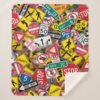 Rijinstructeur Fun Road Sign Collage Sherpa Deken